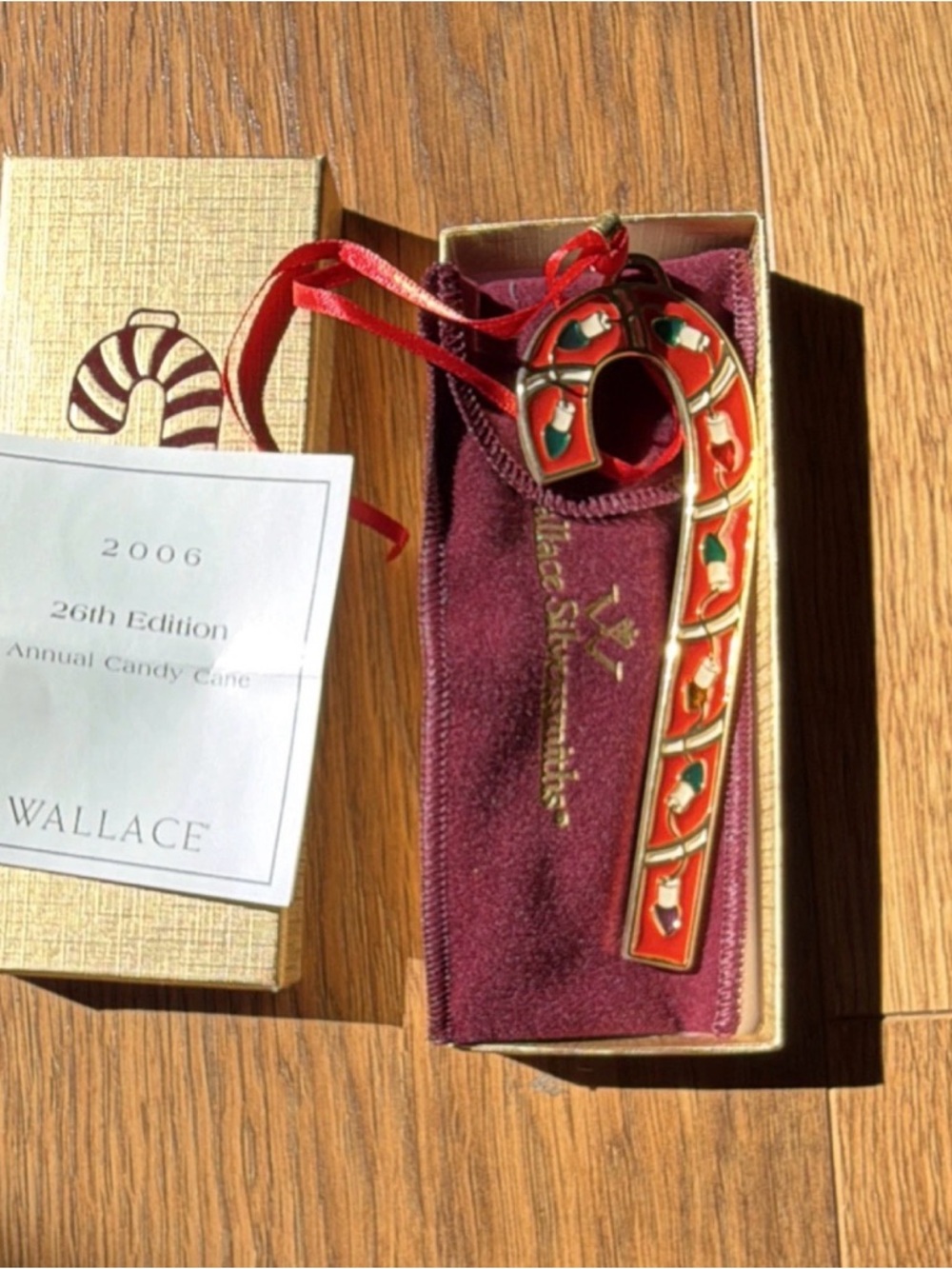 Wallace 2006 Annual Candy Cane Ornament - Red Enamel